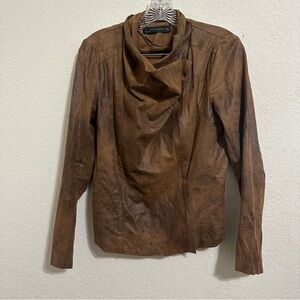 Zara Asymmetrical Zipper Jacket Brown Tan Large
